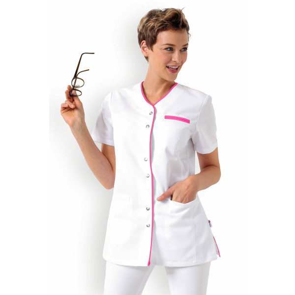 Blouse médicale Femme "Ella", Clinic Dress blanc et rose modele