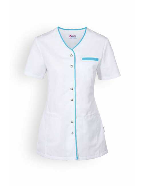 Blouse médicale Femme "Ella", Clinic Dress blanc et turquoise modele