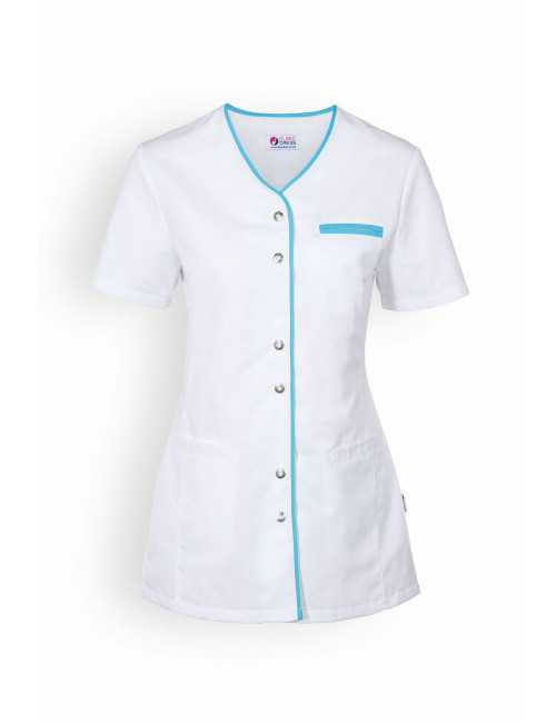 Blouse médicale Femme "Ella", Clinic Dress blanc et turquoise face