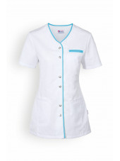 Blouse médicale Femme "Ella", Clinic Dress blanc et turquoise face