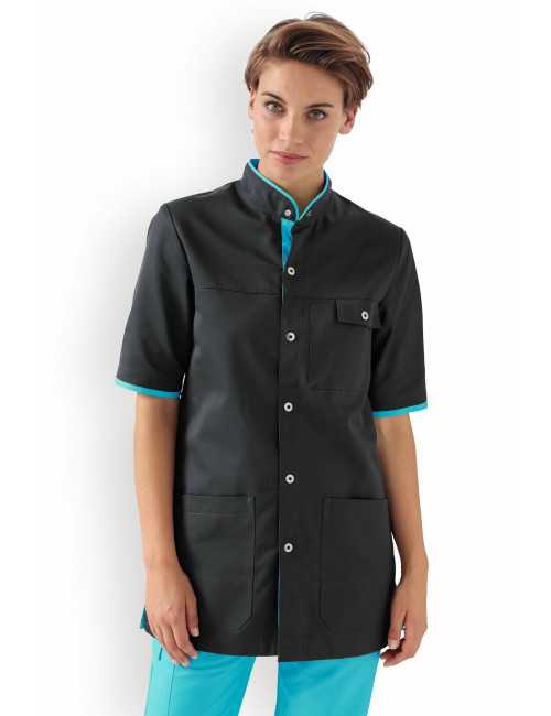 Blouse médicale Unisexe "Maël", Clinic Dress gris anthracite et turquoise modele