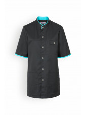 Blouse médicale Unisexe "Maël", Clinic Dress gris anthracite et turquoise face