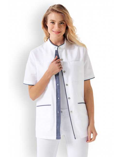 Blouse médicale Unisexe "Charlie", Clinic Dress blanc bleu jean femme ouvert