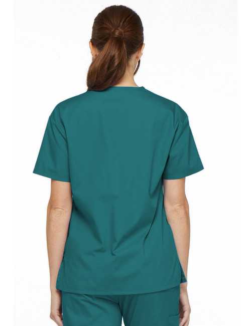 Blouse médicale Col V Femme, Dickies, 2 poches, Collection "EDS signature" (86706), couleur teal blue, vue modèle dos