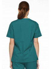 Blouse médicale Col V Femme, Dickies, 2 poches, Collection "EDS signature" (86706), couleur teal blue, vue modèle dos