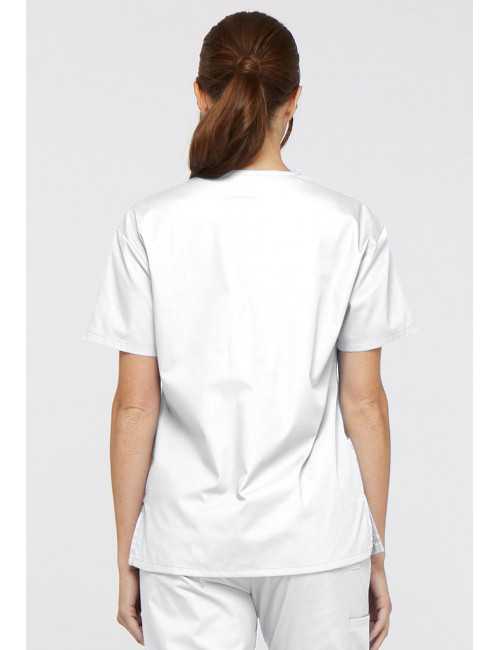 Blouse médicale Col V Femme, Dickies, 2 poches, Collection "EDS signature" (86706), couleur blanc, vue modèle dos