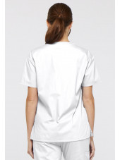 Blouse médicale Col V Femme, Dickies, 2 poches, Collection "EDS signature" (86706), couleur blanc, vue modèle dos