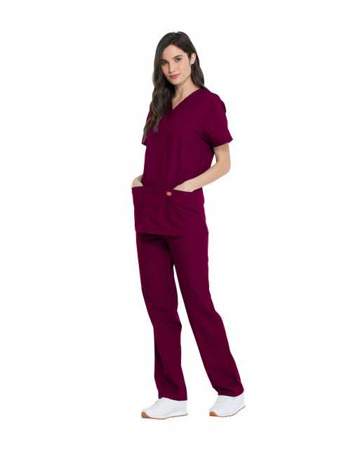 Ensemble médical Blouse et Pantalon, Unisexe, Dickies (DKP520C) femme droite bordeaux