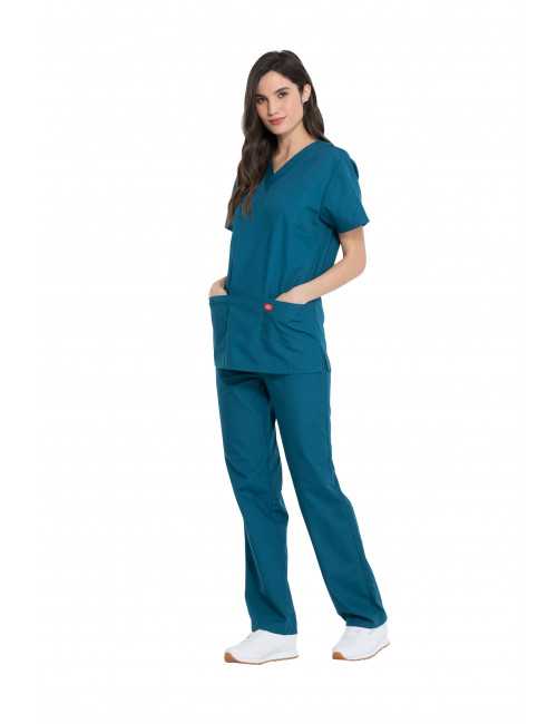 Ensemble médical Blouse et Pantalon, Unisexe, Dickies (DKP520C) vert caraibe femme face