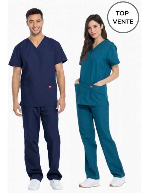 Ensemble médical Blouse et Pantalon, Unisexe, Dickies (DKP520C) femme droite blanc