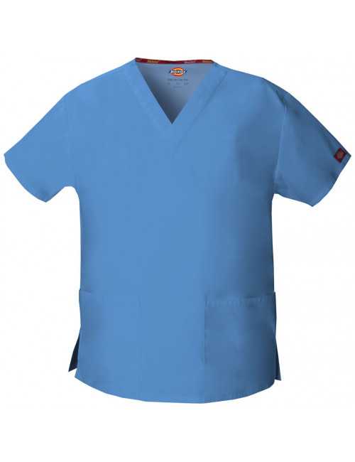 Blouse médicale Col V Homme, Dickies, 2 poches, Collection "EDS signature" (86706), couleur bleu ciel, vue produit