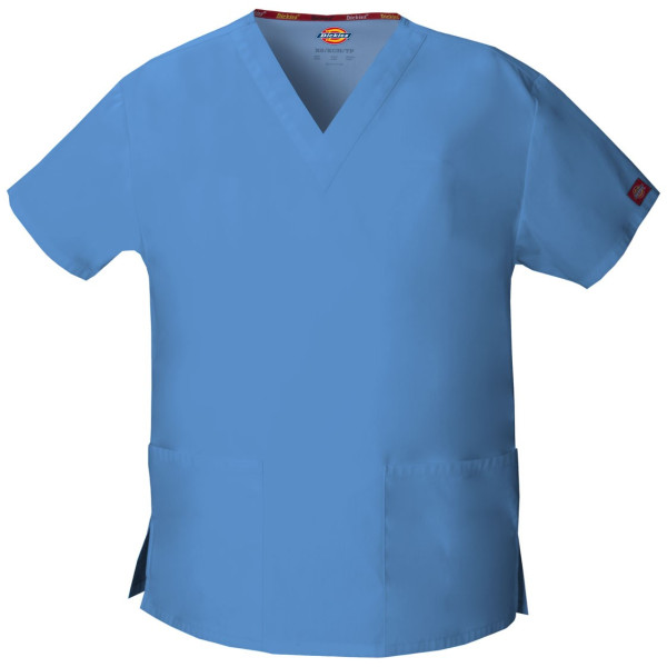 Blouse médicale Col V Homme, Dickies, 2 poches, Collection "EDS signature" (86706), couleur bleu ciel, vue produit
