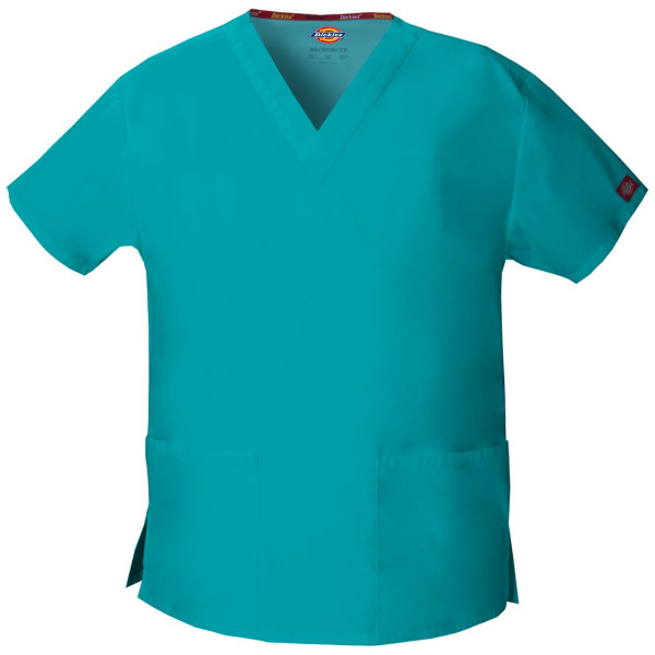 Blouse médicale Col V Homme, Dickies, 2 poches, Collection "EDS signature" (86706), couleur teal blue, vue produit