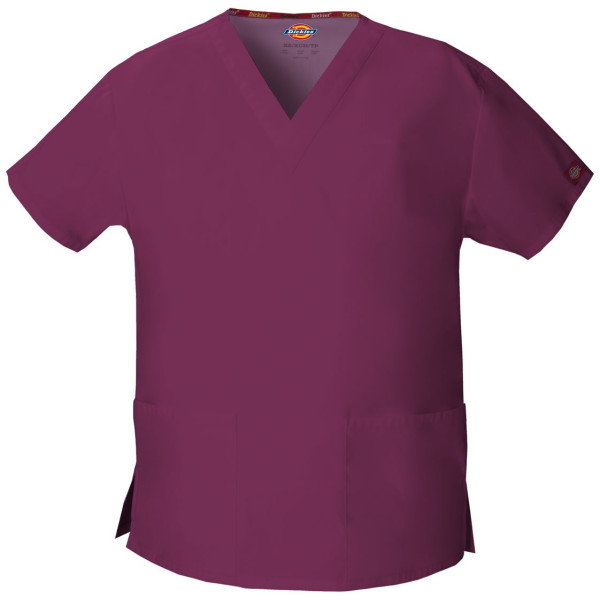 Blouse médicale Col V Homme, Dickies, 2 poches, Collection "EDS signature" (86706), couleur bordeaux, vue produit
