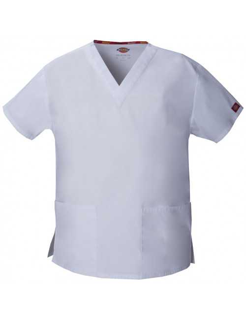Blouse médicale Col V Homme, Dickies, 2 poches, Collection "EDS signature" (86706), couleur blanc, vue produit