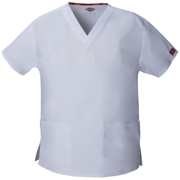 Blouse médicale Col V Homme, Dickies, 2 poches, Collection "EDS signature" (86706), couleur blanc, vue produit