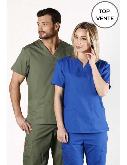 Blouse médicale Col V Homme, Dickies, 2 poches, Collection "EDS signature" (86706), couleur aubergine, vue produit