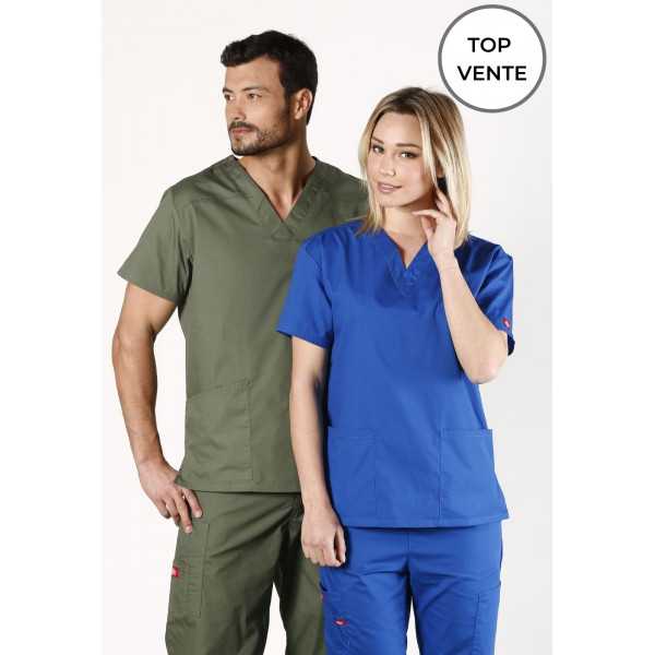 Blouse médicale Col V Homme, Dickies, 2 poches, Collection "EDS signature" (86706) vue top vente
