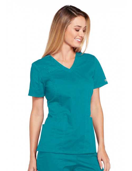 Blouse médicale Femme, Cherokee, collection "Core Stretch" (4710) teal blue gauche