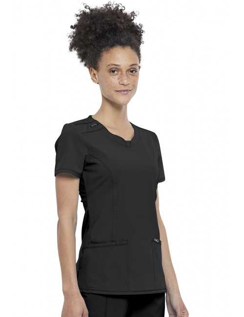Blouse médicale antimicrobienne Femme Col rond, Cherokee, Collection "Infinity" (2624A) noir gauche