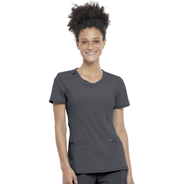Blouse médicale antimicrobienne Femme Col rond, Cherokee, Collection "Infinity" (2624A) gris face Blouse médicale antimicrobienne Femme Col rond, Cherokee, Collection "Infinity" (2624A) gris face