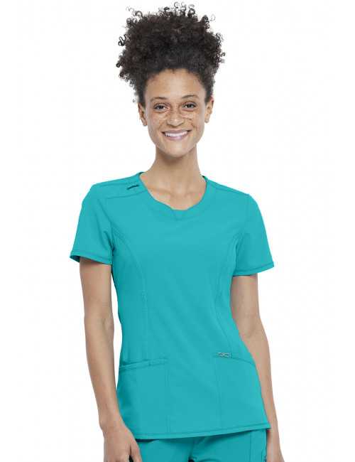 Blouse médicale antimicrobienne Femme Col rond, Cherokee, Collection "Infinity" (2624A) teal blue face