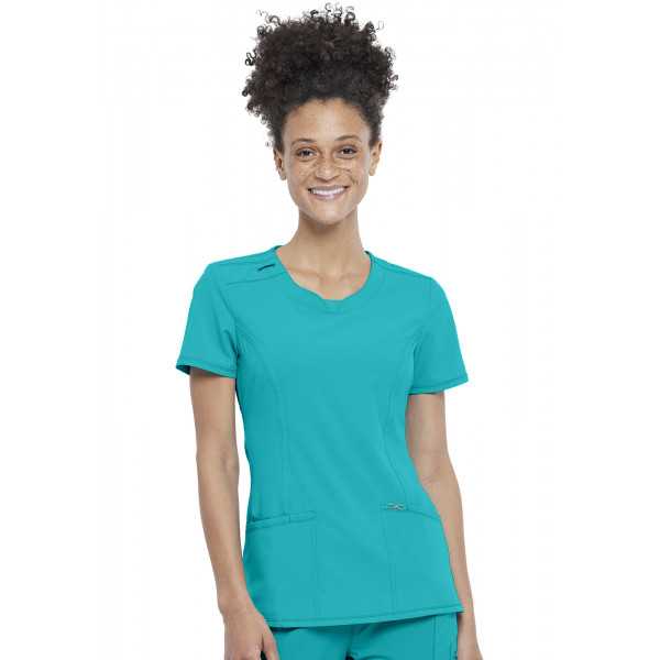 Blouse médicale antimicrobienne Femme Col rond, Cherokee, Collection "Infinity" (2624A) teal blue face
