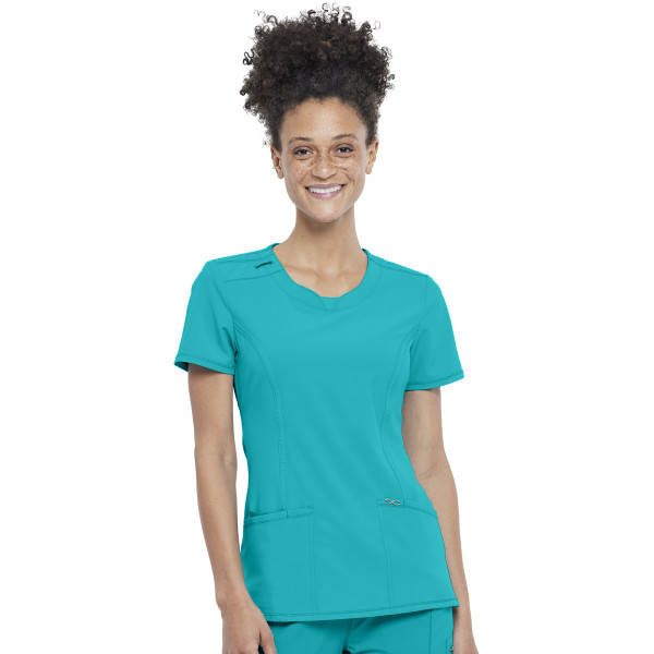 Blouse médicale antimicrobienne Femme Col rond, Cherokee, Collection "Infinity" (2624A) teal blue face