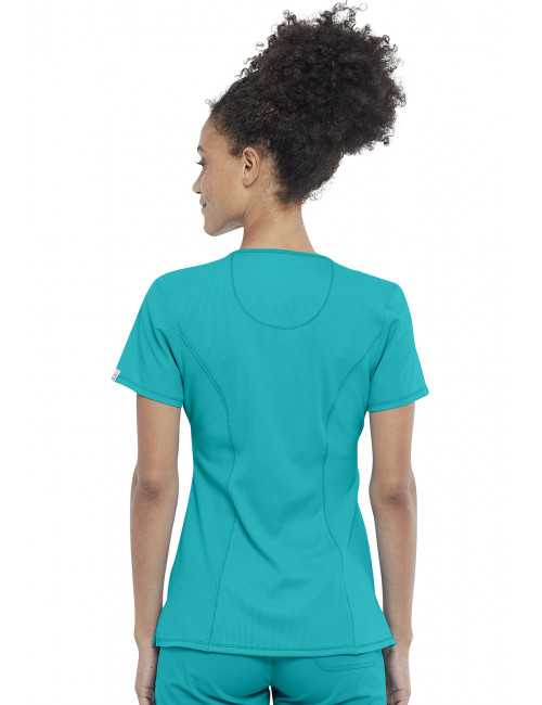 Blouse médicale antimicrobienne Femme Col rond, Cherokee, Collection "Infinity" (2624A) teal blue dos