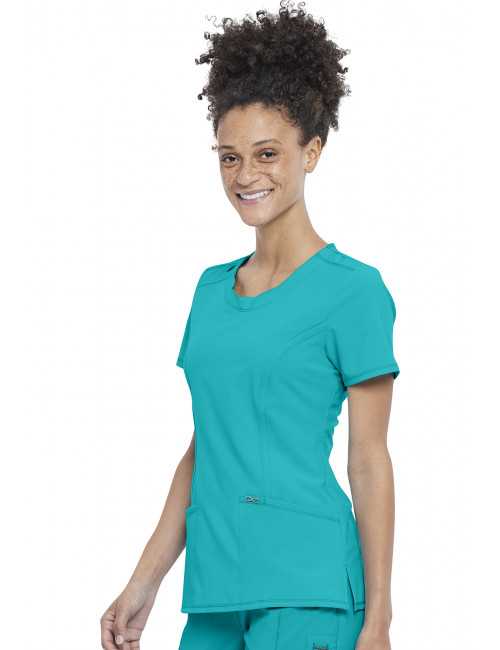 Blouse médicale antimicrobienne Femme Col rond, Cherokee, Collection "Infinity" (2624A) teal blue droite