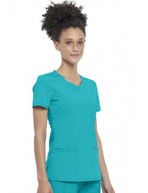 Blouse médicale antimicrobienne Femme Col rond, Cherokee, Collection "Infinity" (2624A) teal blue gauche
