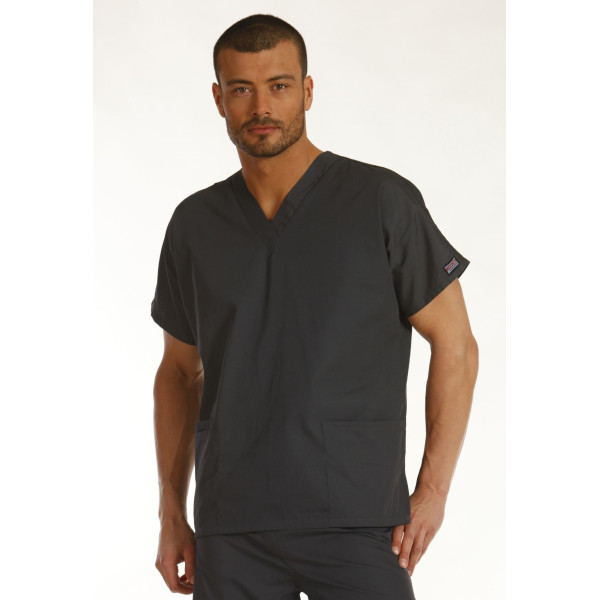 Blouse médicale Homme, 2 poches, Cherokee Workwear Originals (4700) gris vue modele coté Blouse médicale Homme, 2 poches, Cherokee Workwear Originals (4700) gris vue modele coté