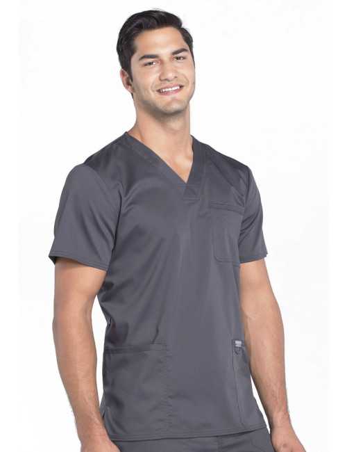 Blouse médicale Homme Col V, Cherokee, Collection "Revolution" (WWE670) gris anthracite gauche