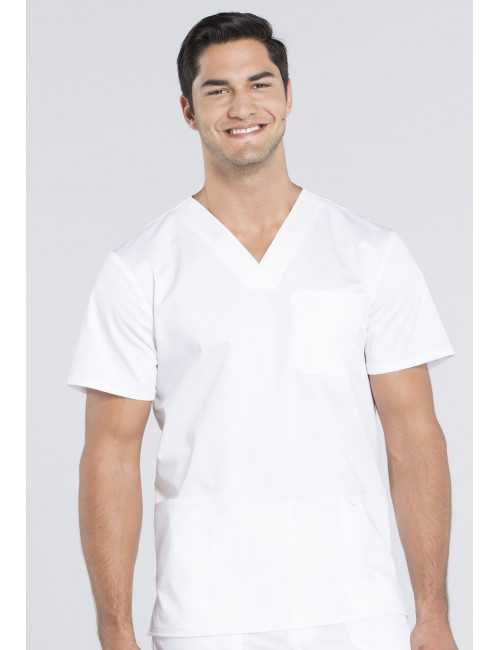 Blouse médicale Homme Col V, Cherokee, Collection "Revolution" (WWE670) blanc face