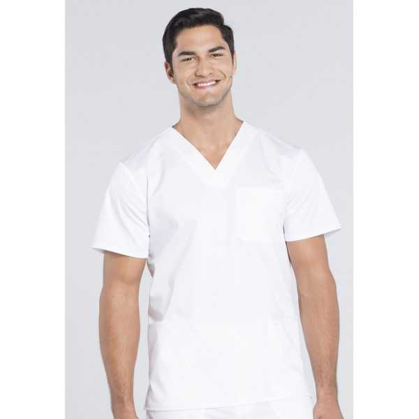 Blouse médicale Homme Col V, Cherokee, Collection "Revolution" (WWE670) blanc face