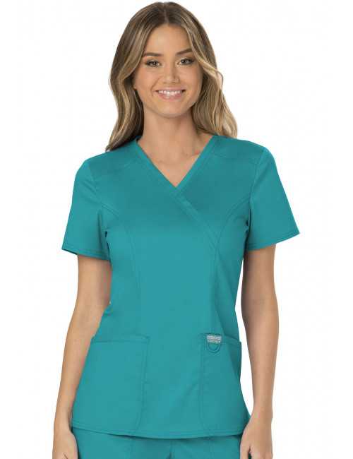 Blouse médicale Femme Cache Coeur, Cherokee, Collection "Revolution" (WWE610) teal blue face