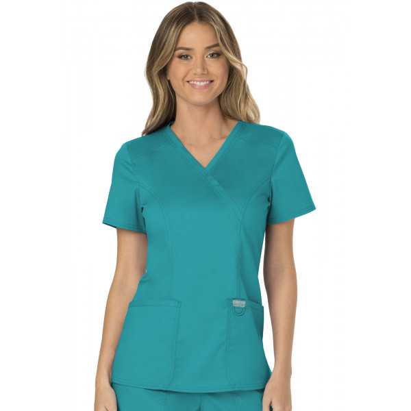 Blouse médicale Femme Cache Coeur, Cherokee, Collection "Revolution" (WWE610) teal blue face