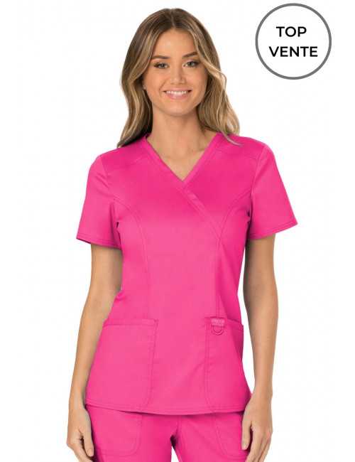 Blouse médicale Femme Cache Coeur, Cherokee, Collection "Revolution" (WWE610) rose face