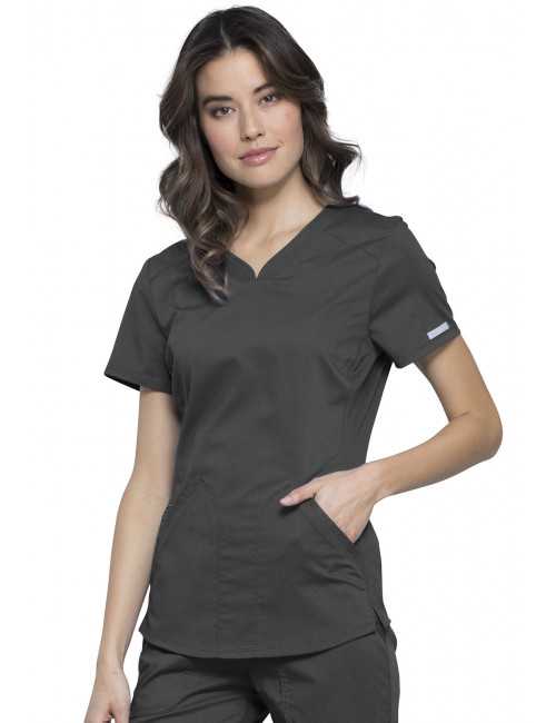Blouse médicale Femme Col Virgule, Cherokee, Collection "Revolution" (WWE601) gris anthracite face