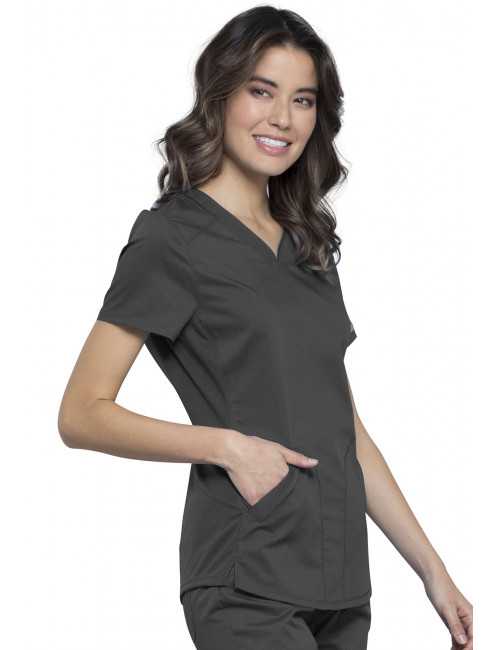 Blouse médicale Femme Col Virgule, Cherokee, Collection "Revolution" (WWE601) gris anthracite gauche