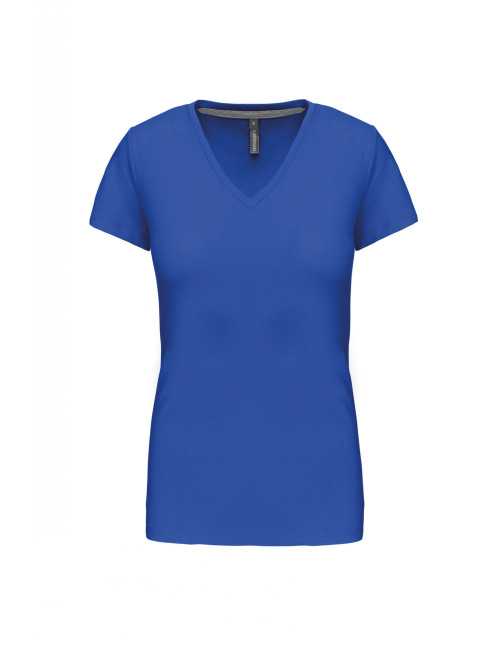 T-shirt Femme Col V KARIBAN (K381) Bleu royal de face 