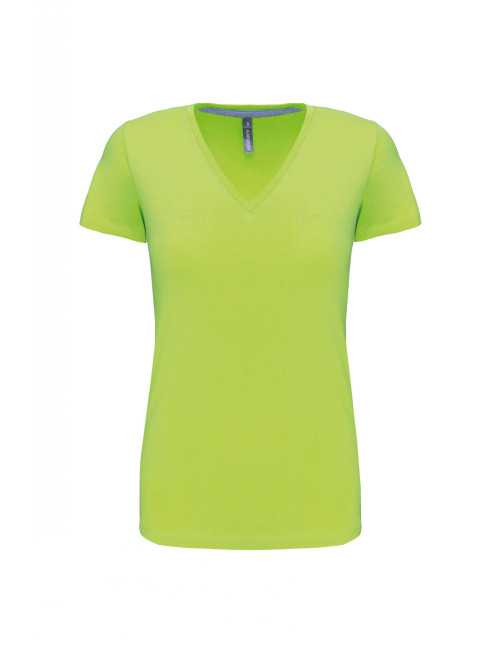 T-shirt Femme Col V KARIBAN (K381) vert citron de face