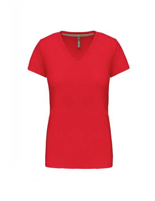 T-shirt Femme Col V KARIBAN (K381) Rouge de face 