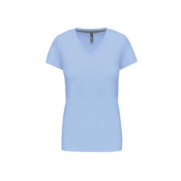 T-shirt Femme Col V KARIBAN (K381) Bleu ciel de face 