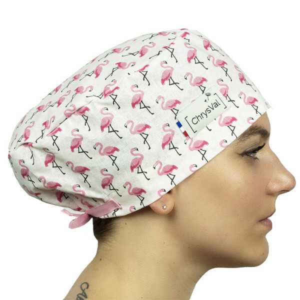 Calot médical long "Flamants rose" 100% coton CHRYSVAL (211-215) femme