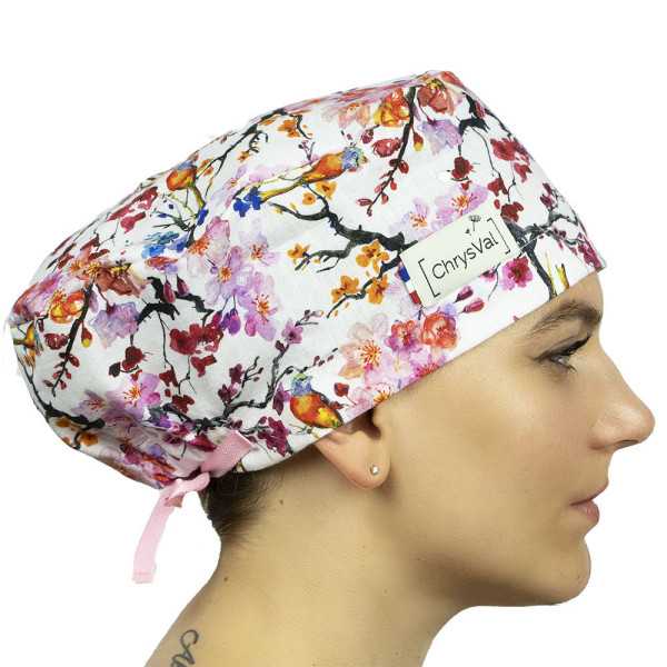 Medical Cap Cherry flower 100% coton Chrysval (211-228)