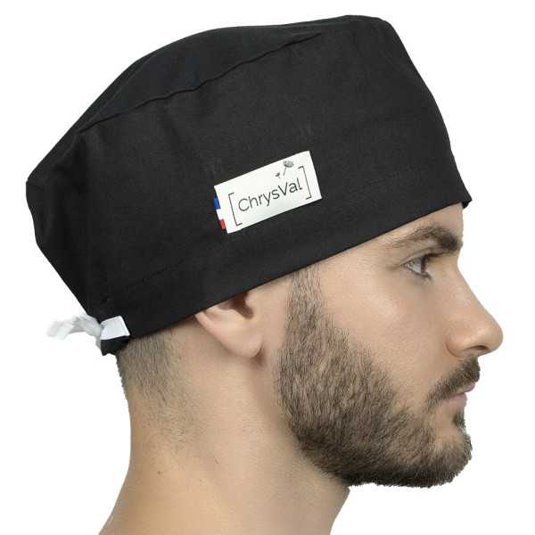 Calot médical long "Noir" 100% coton CHRYSVAL (211-286) homme