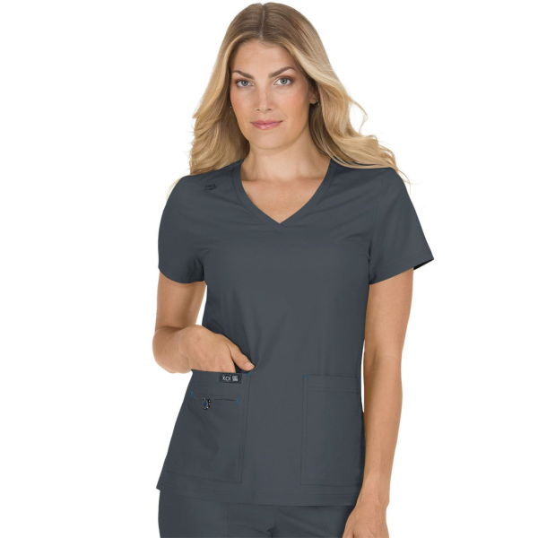 Blouse médicale Femme Koi "Becca", collection Koi Basics de couleur gris anthracite de face (373-)