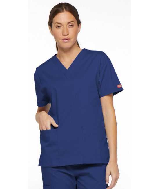 Blusa médica de cuello en V para mujeres, Dickies, 2 bolsillos, Colección "EDS Signature" (86706)