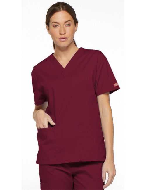 Blusa médica de cuello en V para mujeres, Dickies, 2 bolsillos, Colección "EDS Signature" (86706)